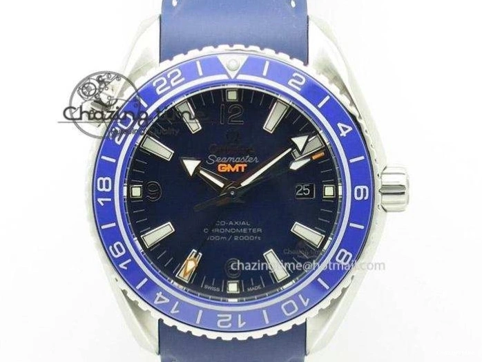 1219 Unique Planet Ocean 45mm GMT Blue DLC Black OMF Best Edition Blue Dial On Blue Gummy Strap A 8123